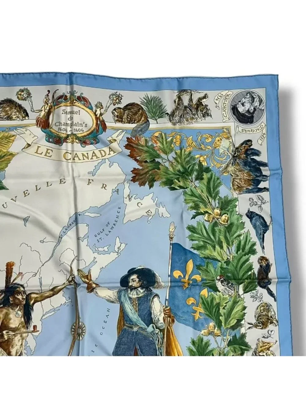 Hermes Scarf Silk Carre 90 le Canada Blue